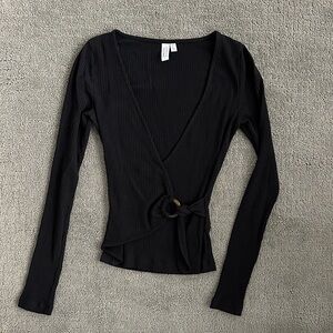 & Other Stories Black Ribbed Wrap Top